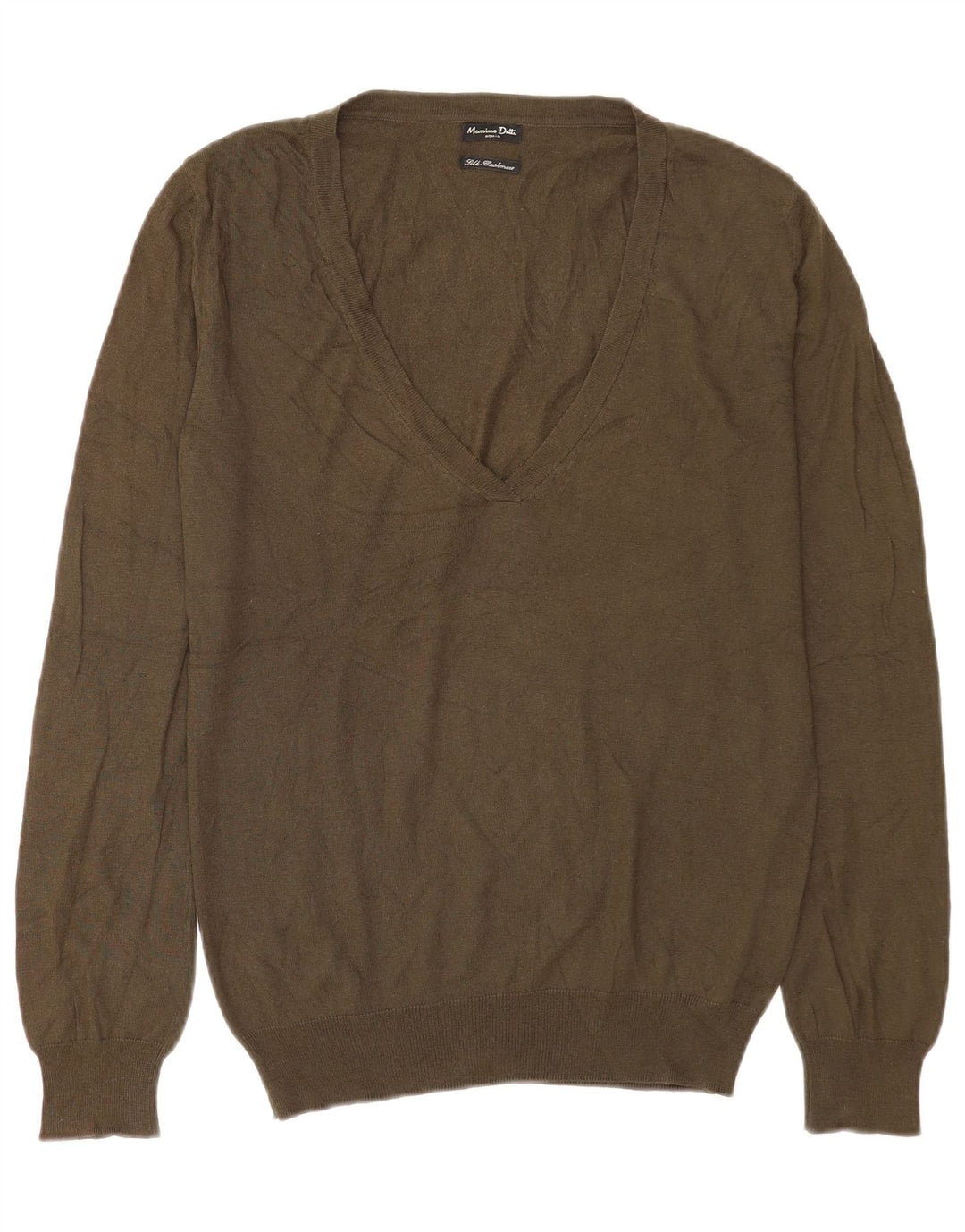 Sweter damski Massimo Dutti z dekoltem w kształcie litery V, UK 14, średni khaki, jedwab