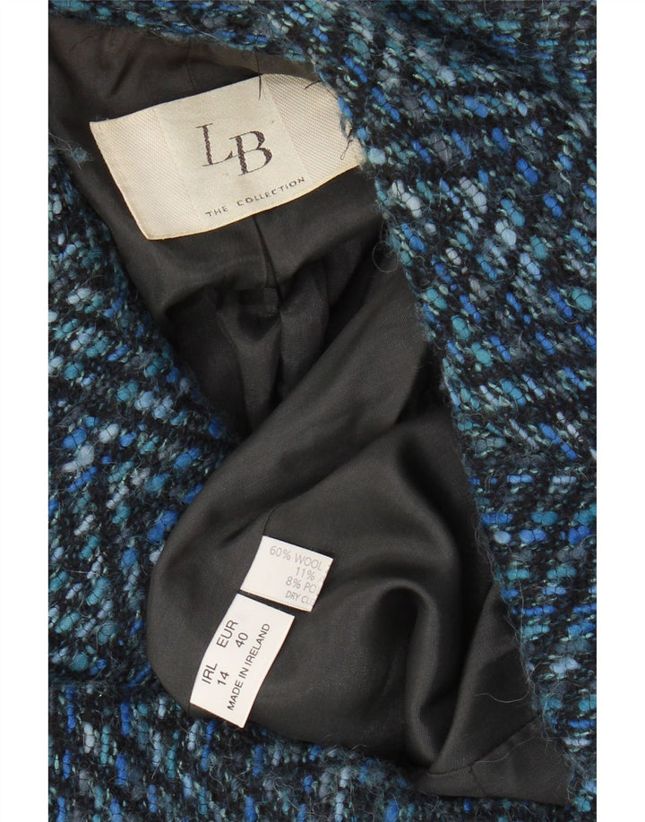 Damska marynarka VINTAGE zapinana na 3 guziki UK 14, średnia niebieska wełna Chevron