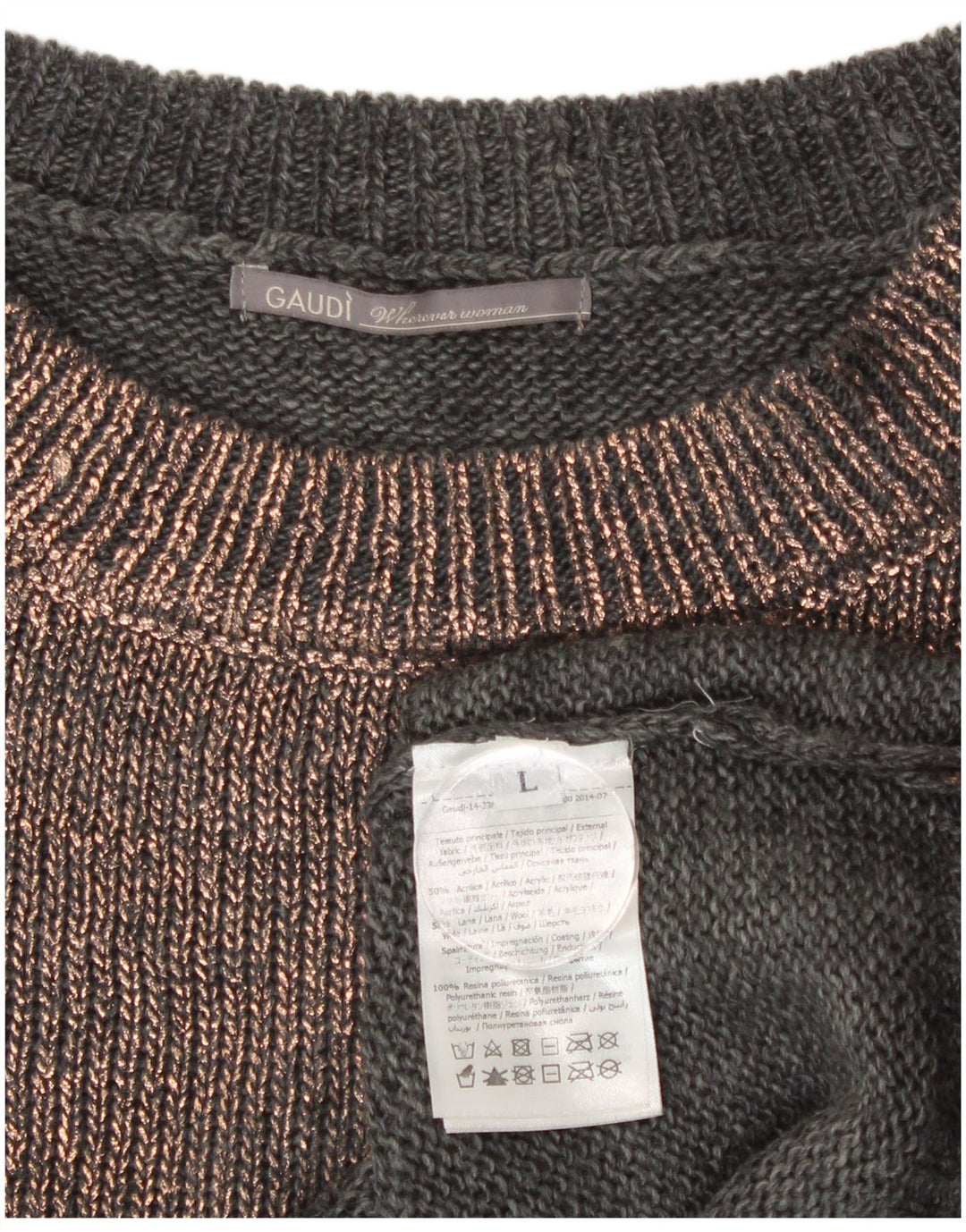 Damski sweter Gaudi z krótkim rękawem i okrągłym dekoltem UK 14, duży, szary