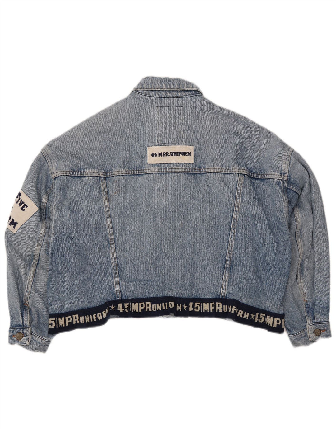 Damska kurtka jeansowa UNIFORM Crop Graphic UK 14, duża niebieska