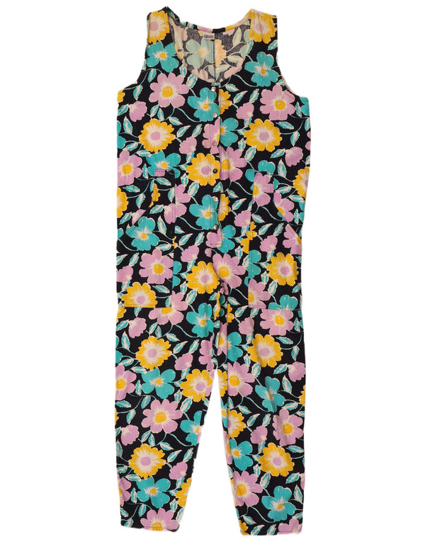 VINTAGE Womens Sleeveless Jumpsuit UK 14 Medium Black Floral