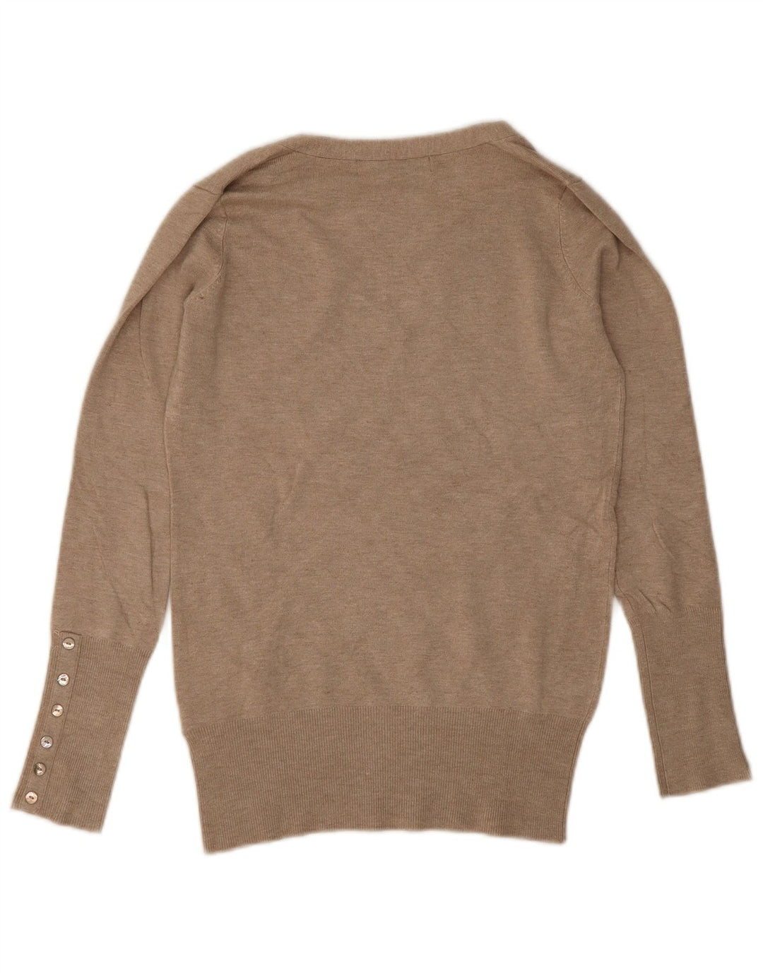 Sweter damski Zara z dekoltem w kształcie litery V, UK 10, mały, beżowy sztuczny jedwab