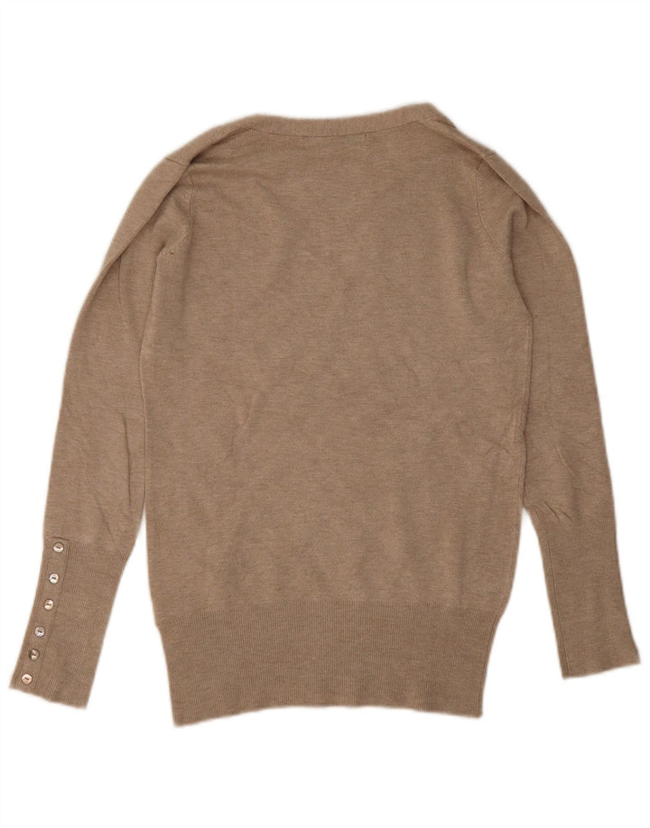 Sweter damski Zara z dekoltem w kształcie litery V, UK 10, mały, beżowy sztuczny jedwab