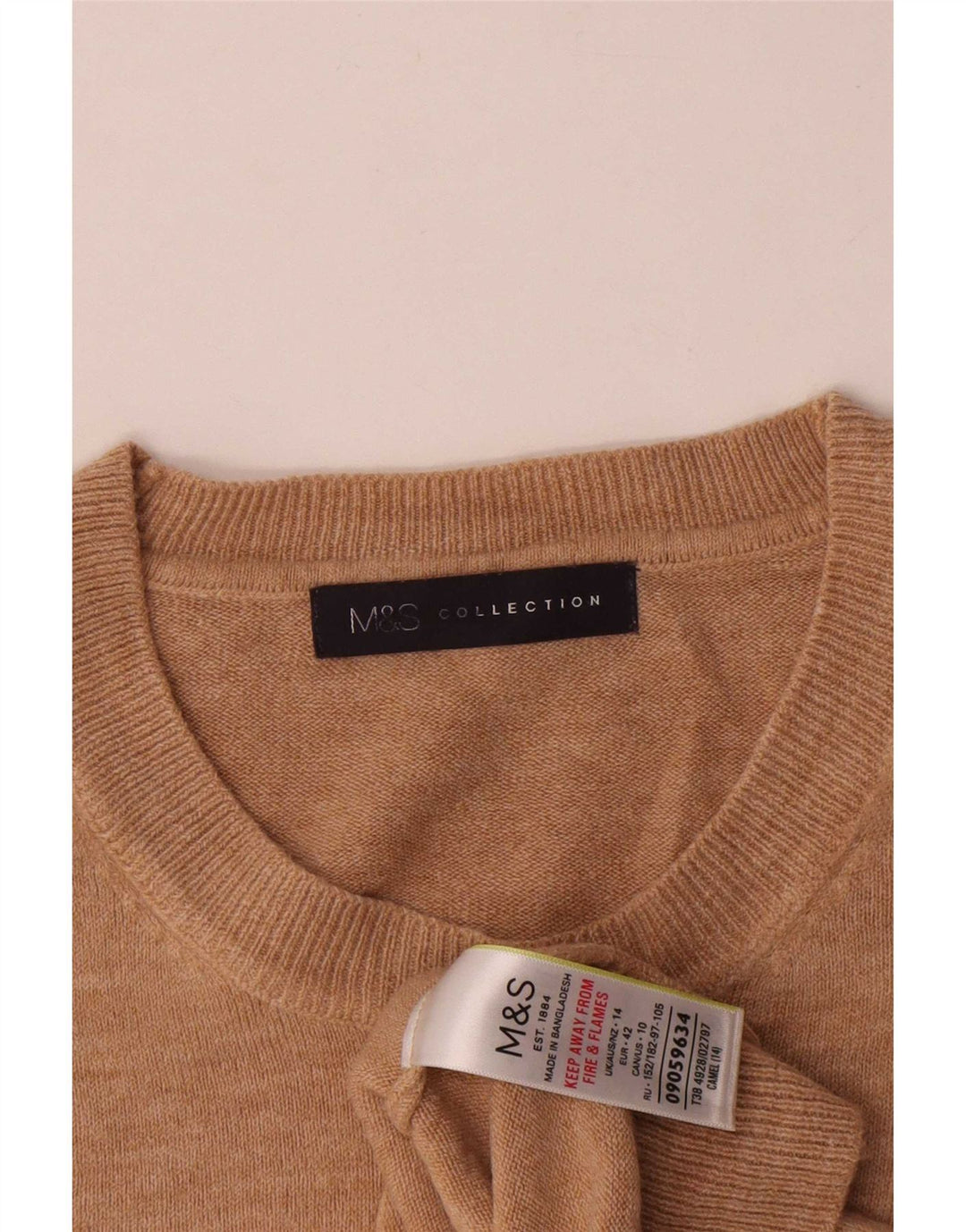 Marks & Spencer Damski sweter z okrągłym dekoltem, UK 14, duży, beżowy