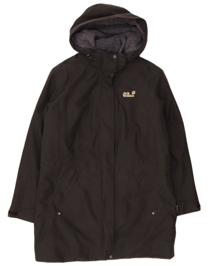 Damski płaszcz wiatrówkowy Jack Wolfskin z kapturem UK 16, duży, czarny poliester