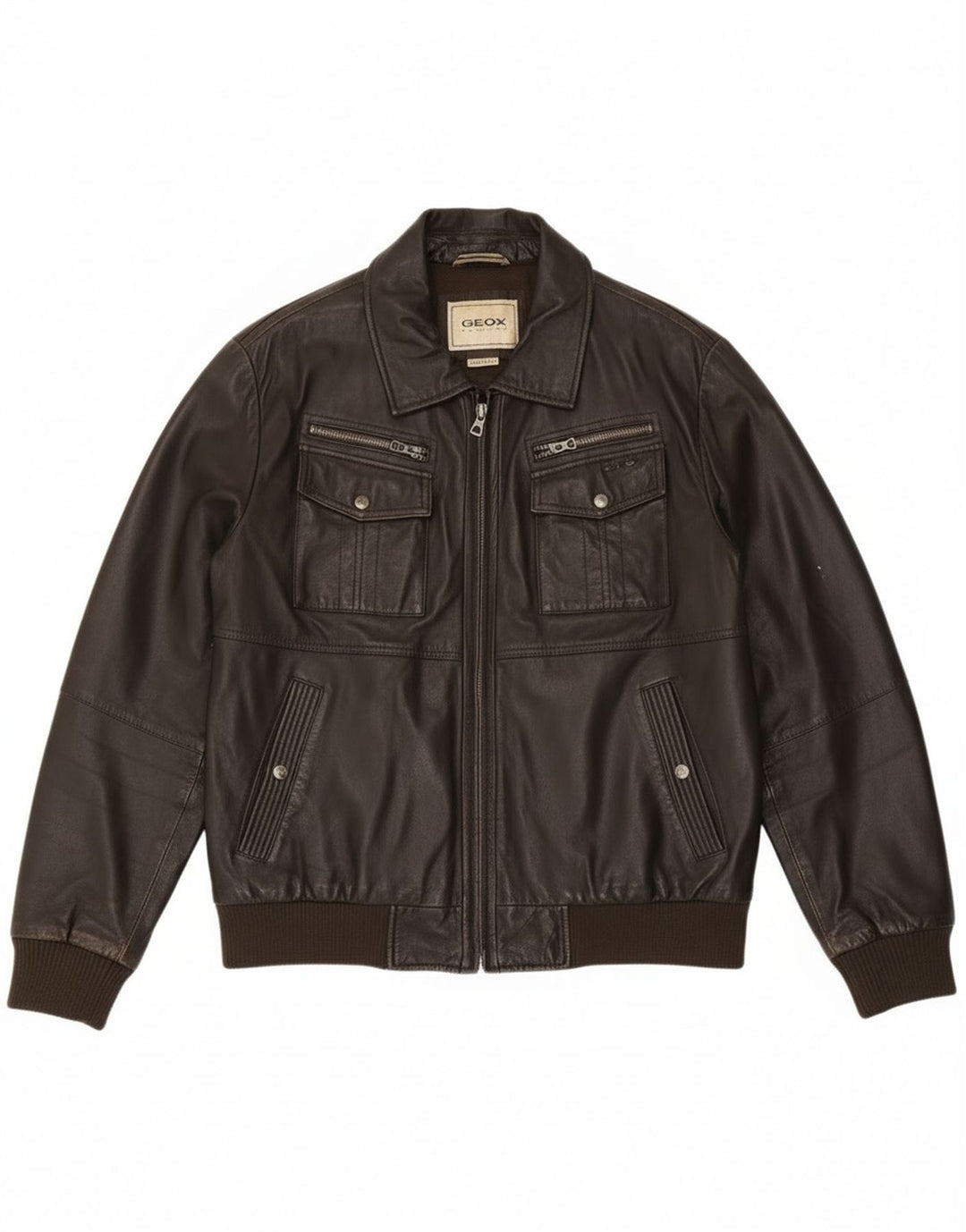 Męska kurtka skórzana Geox Bomber UK 42 XL, czarna skóra