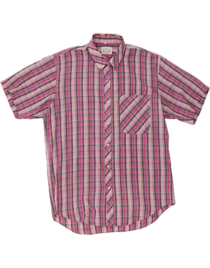 VINTAGE Mens Short Sleeve Shirt Large Pink Check Polyester Vintage Vintage and Second-Hand Vintage from Messina Hembry 