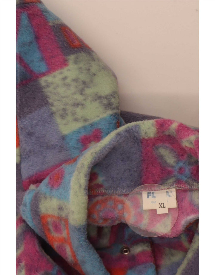 Męski sweter polarowy w stylu vintage, zapinany na guziki, XL, wielobarwny, geometryczny poliester