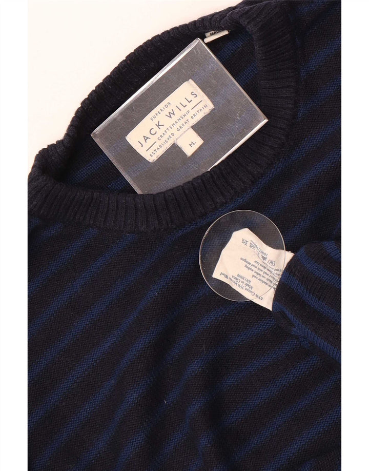 Jack Wills Męski sweter z okrągłym dekoltem, bawełniany, w średnim kolorze granatowym w paski