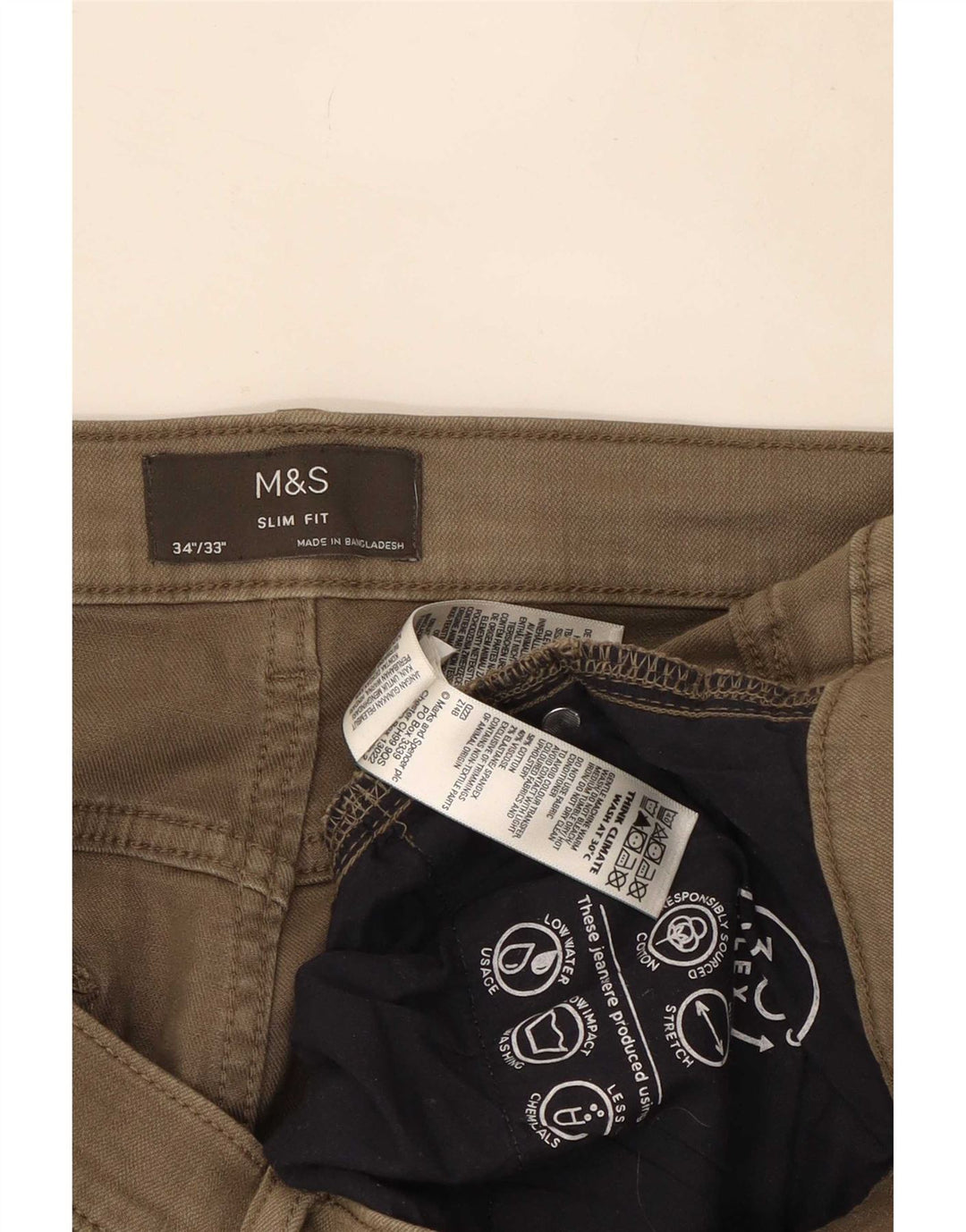 Marks & Spencer Męskie jeansy slim W34 L33 Khaki, bawełna