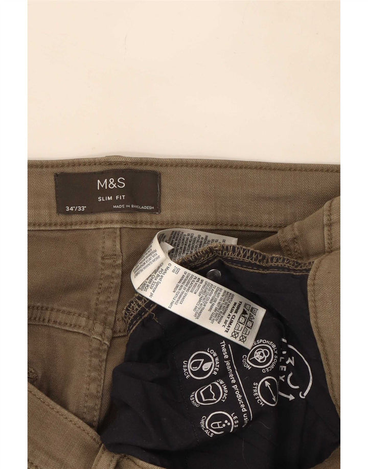 Marks & Spencer Męskie jeansy slim W34 L33 Khaki, bawełna