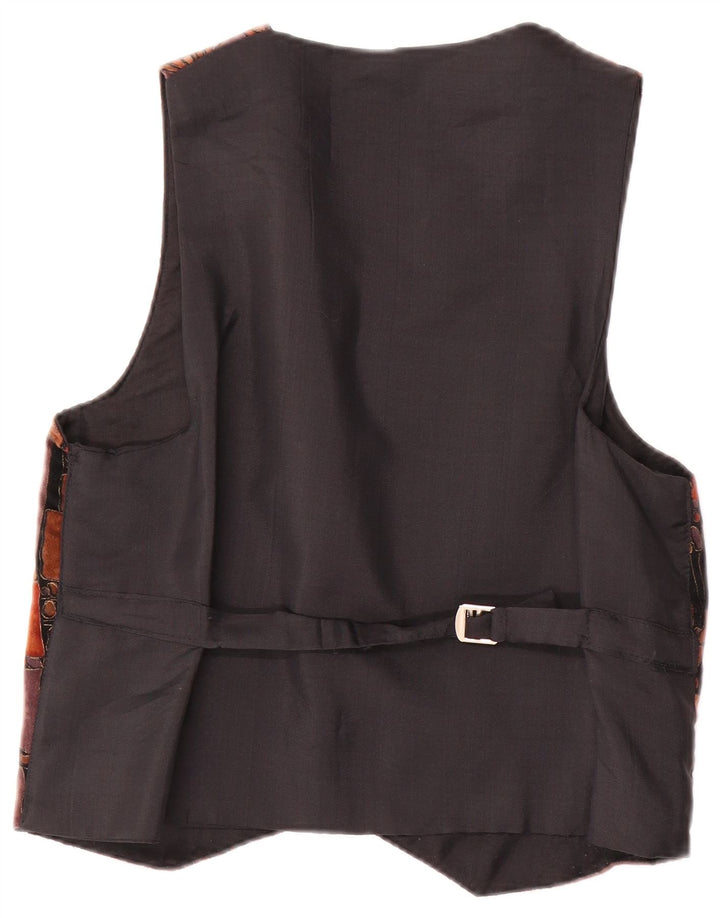 Vintage męska kamizelka duża brązowa patchworkowa poliestrowa