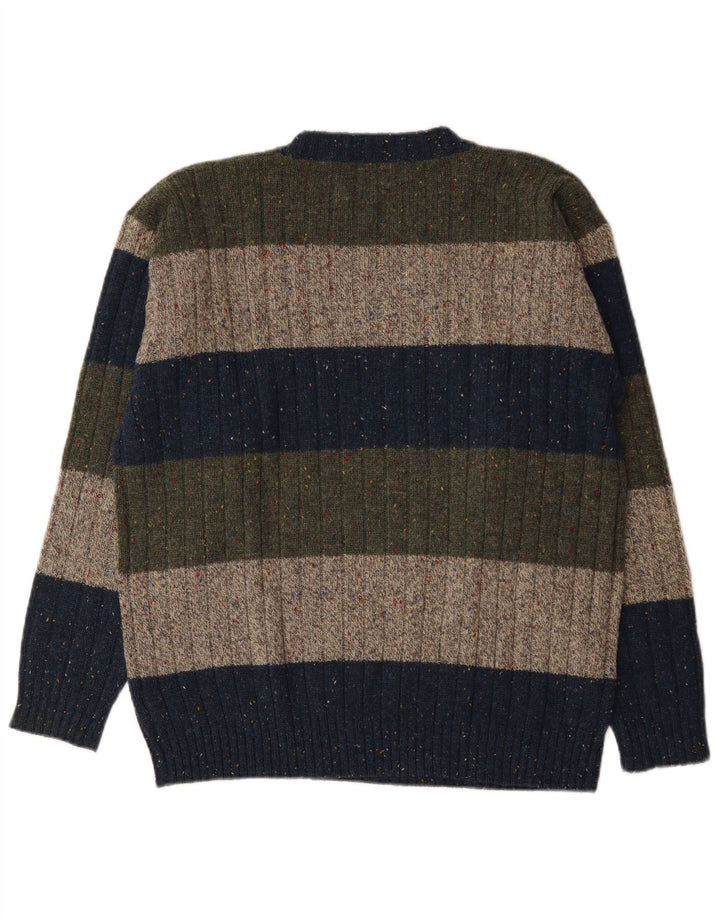 Męski sweter z wycięciem pod szyją Trussardi, duży, wielobarwny, wełniany w paski