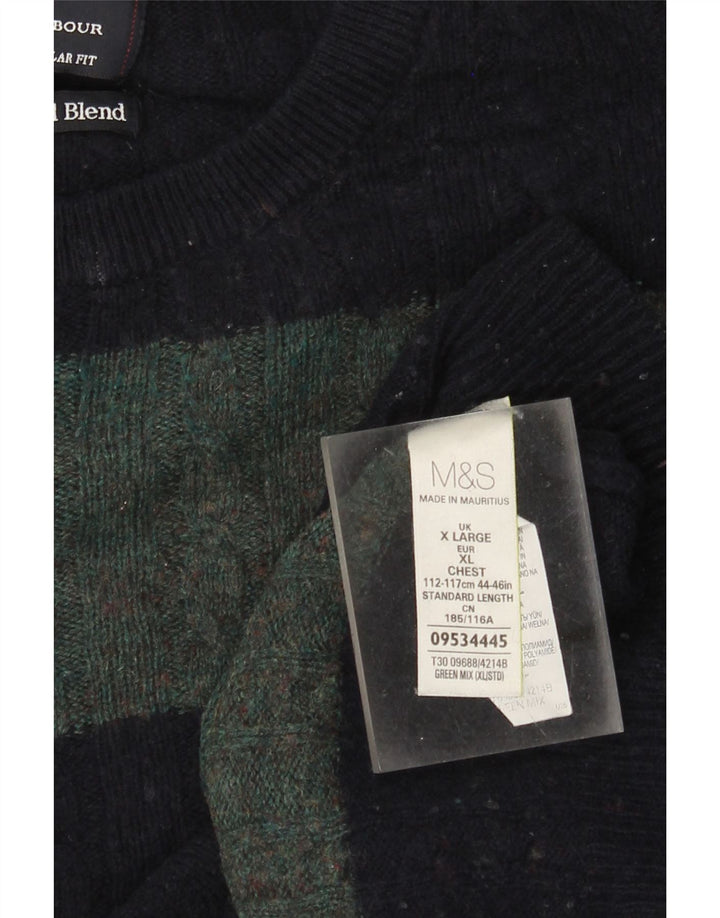 Marks & Spencer Męski sweter z okrągłym dekoltem XL, wełniany w zielone paski