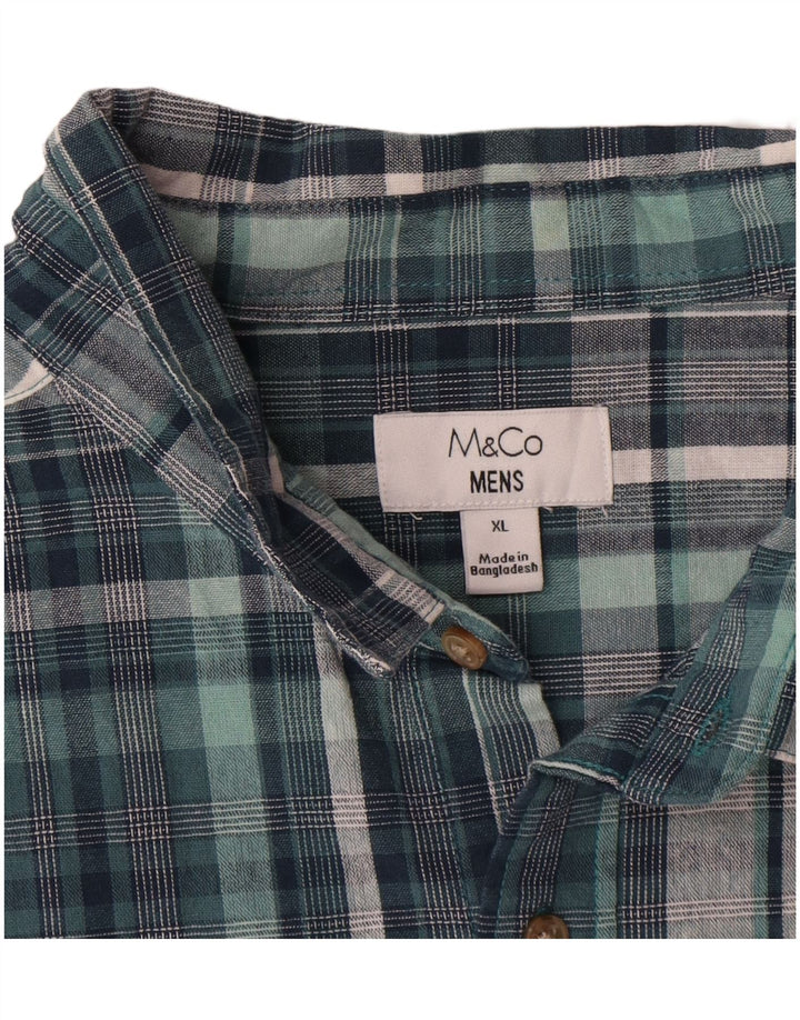 M&CO Męska koszula z krótkim rękawem XL, niebieska kratka, bawełniana