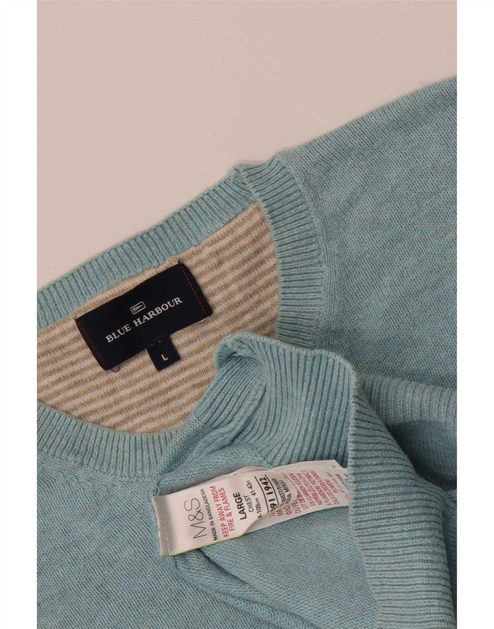 Marks & Spencer Męski niebieski sweter z okrągłym dekoltem i okrągłym dekoltem, duży niebieski
