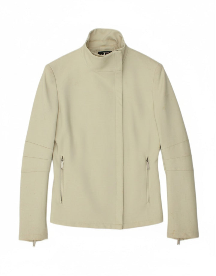 CALVIN KLEIN Womens Bomber Jacket US 6 Medium Off White Polyamide