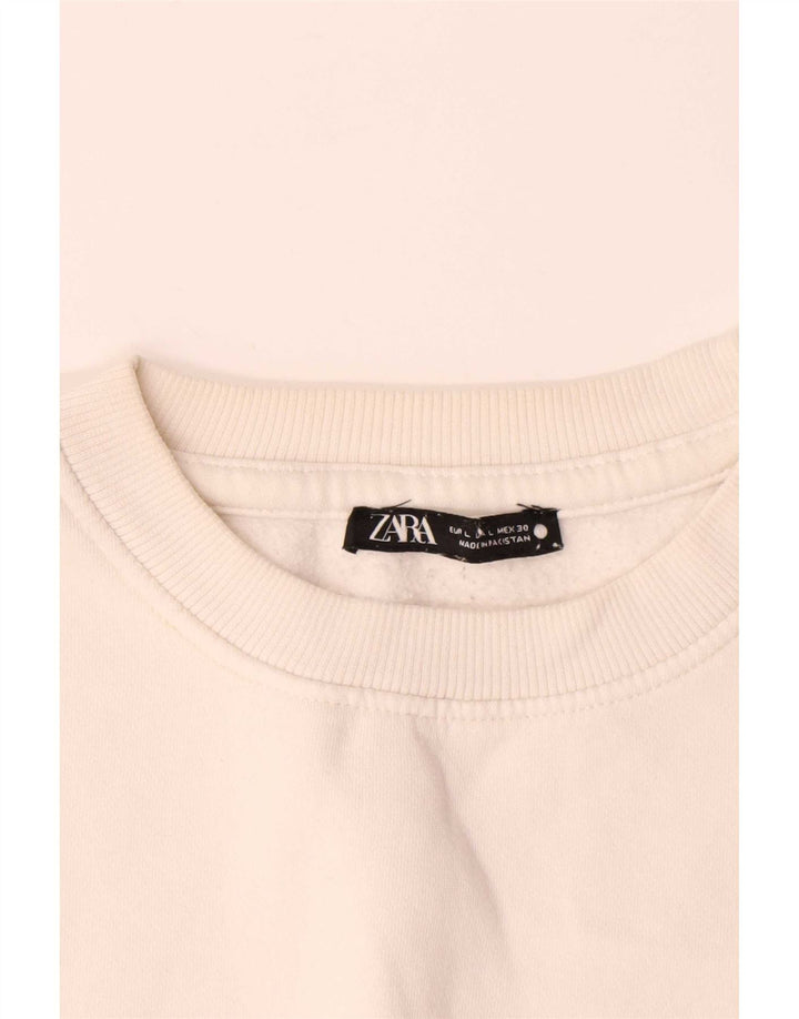 Męski sweter Zara, duży, złamanej bieli, bawełniany