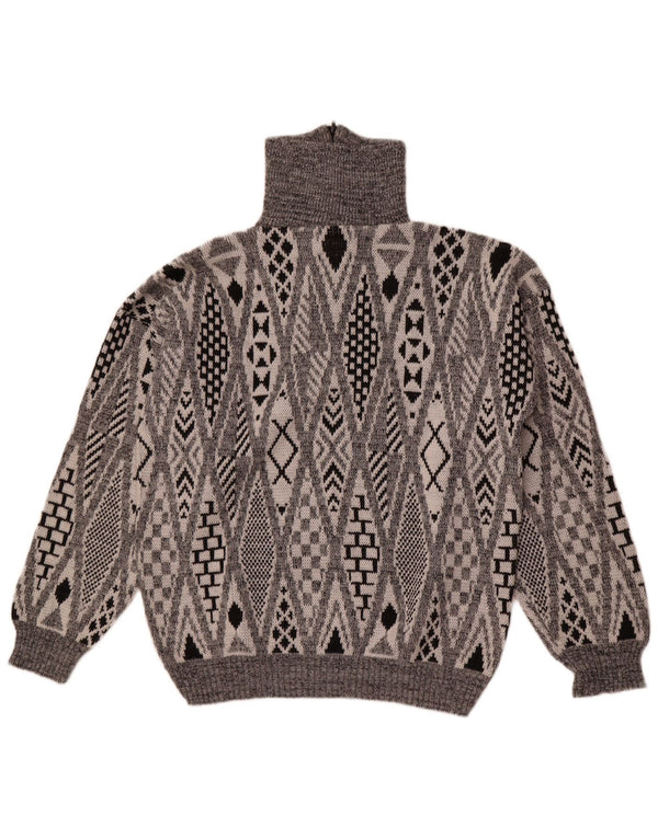 Vintage męski sweter z zamkiem błyskawicznym, duży, szary, geometryczny akryl