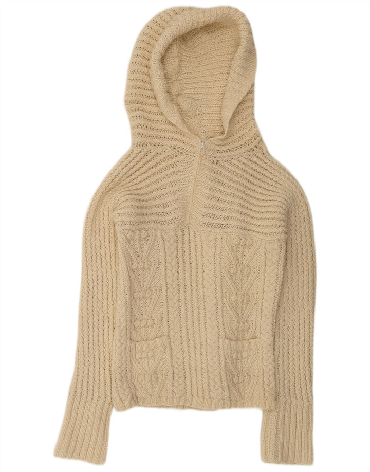 Vintage damski sweter z kapturem UK 14 średni beż