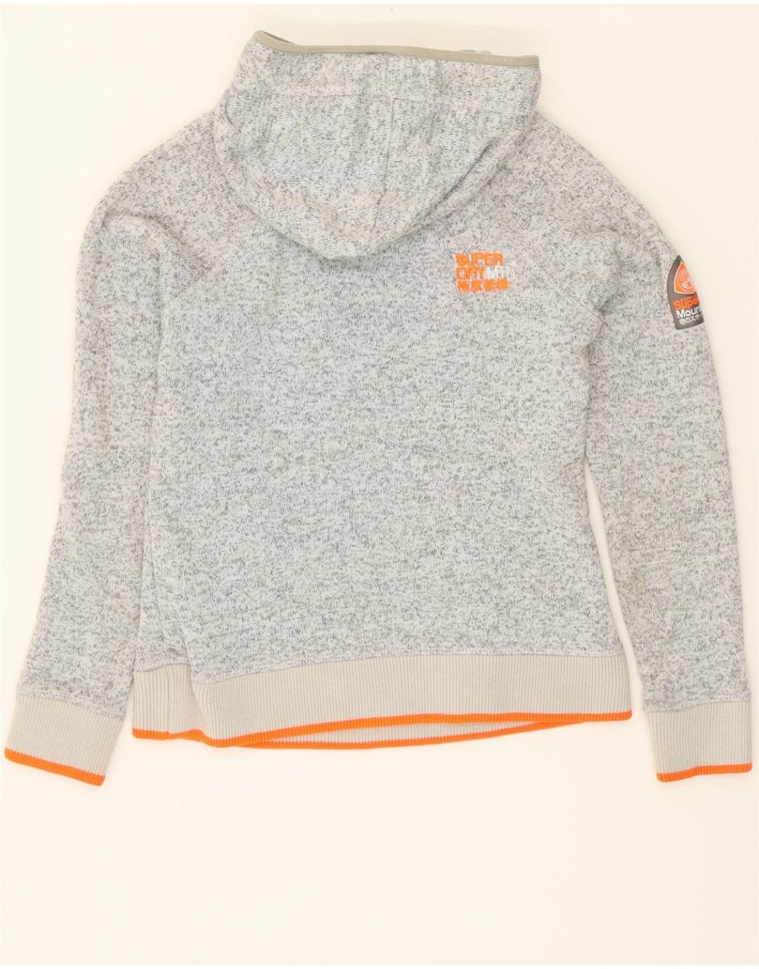 SUPERDRY Womens Hoodie Jumper UK 12 Medium Grey Flecked Polyester Vintage Superdry and Second-Hand Superdry from Messina Hembry 