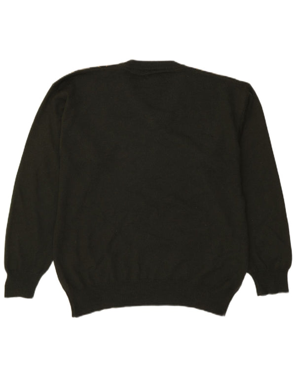 Vintage męski sweter z dekoltem w kształcie litery V, średnio zielony Argyle/diament