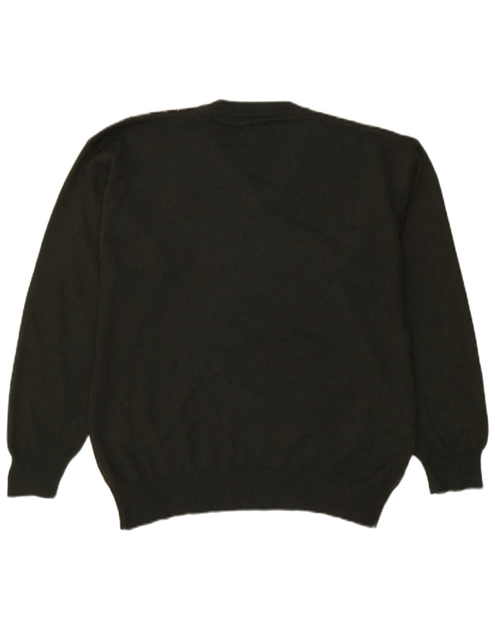 Vintage męski sweter z dekoltem w kształcie litery V, średnio zielony Argyle/diament