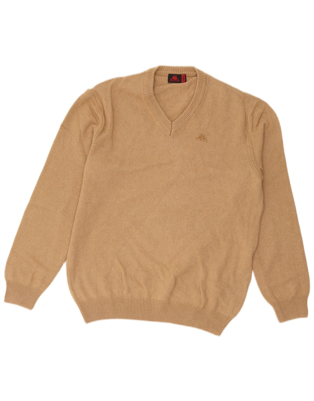 Męski sweter Kappa z dekoltem w szpic, duży, brązowy, bawełniany