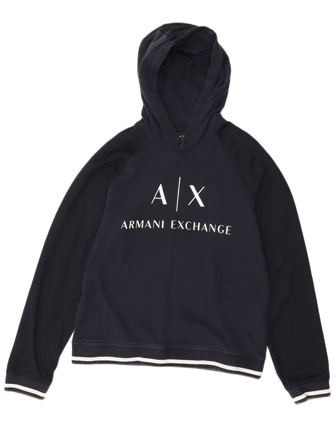 ARMANI EXCHANGE Męski sweter z kapturem i grafiką, duży, granatowy, bawełniany