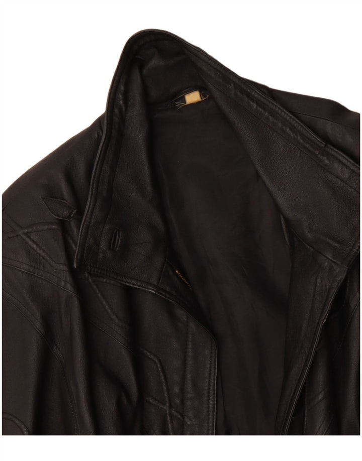 VINTAGE damski płaszcz skórzany UK 10 mała czarna skóra