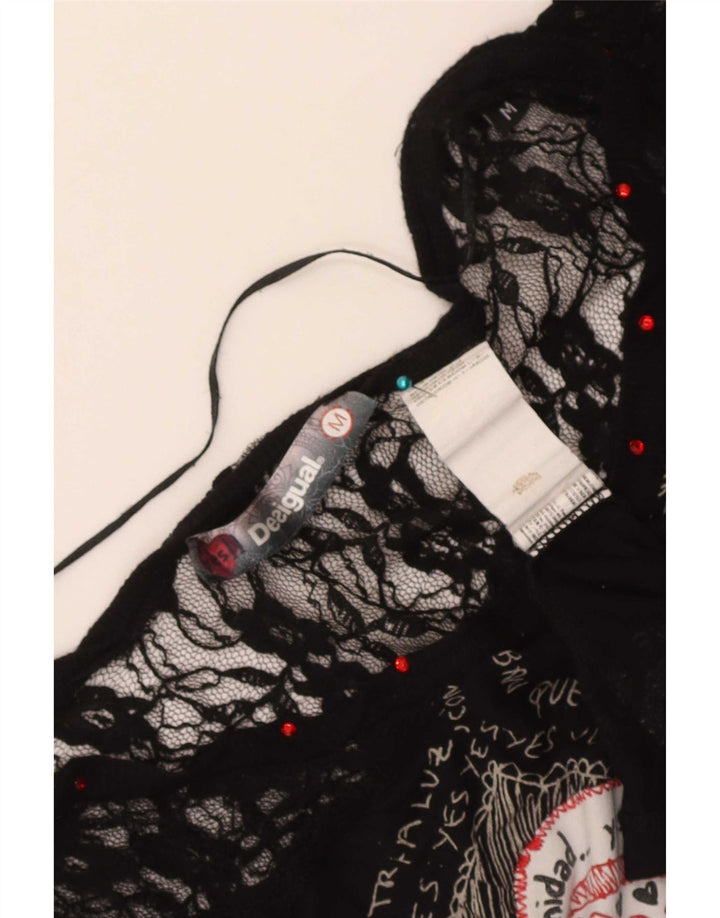 Damska bluzka z grafiką Desigual Top UK 12 Medium Black Geometric Heart