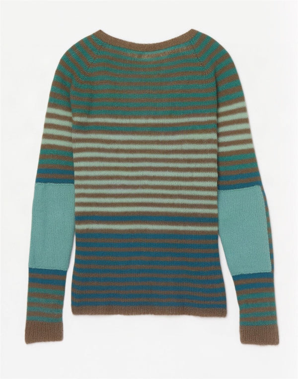Vintage damski sweter o luźnym kroju z dekoltem w łódkę UK 8 w małe zielone paski