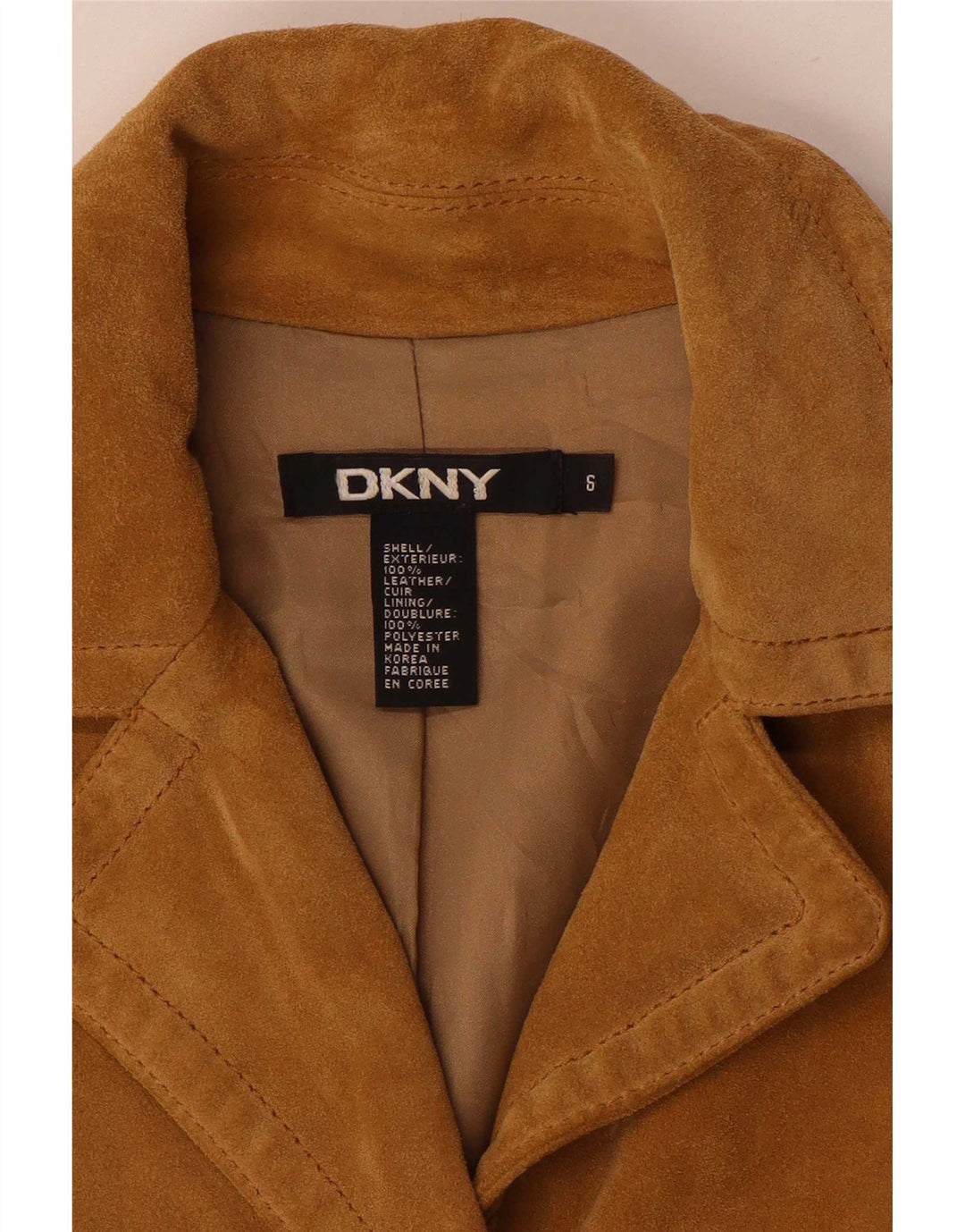 Dkny Damska marynarka zapinana na 3 guziki, zamszowa US 6, średnia beżowa skóra