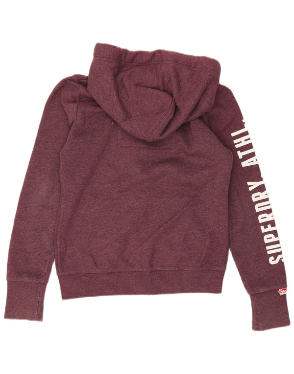 Damski sweter z kapturem Superdry z grafiką i zamkiem błyskawicznym UK 10, mały, bordowy, bawełniany