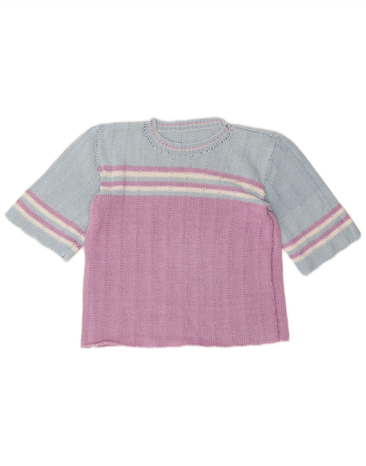 VINTAGE Womens Knit Blouse Top UK 14 Medium Pink Colourblock