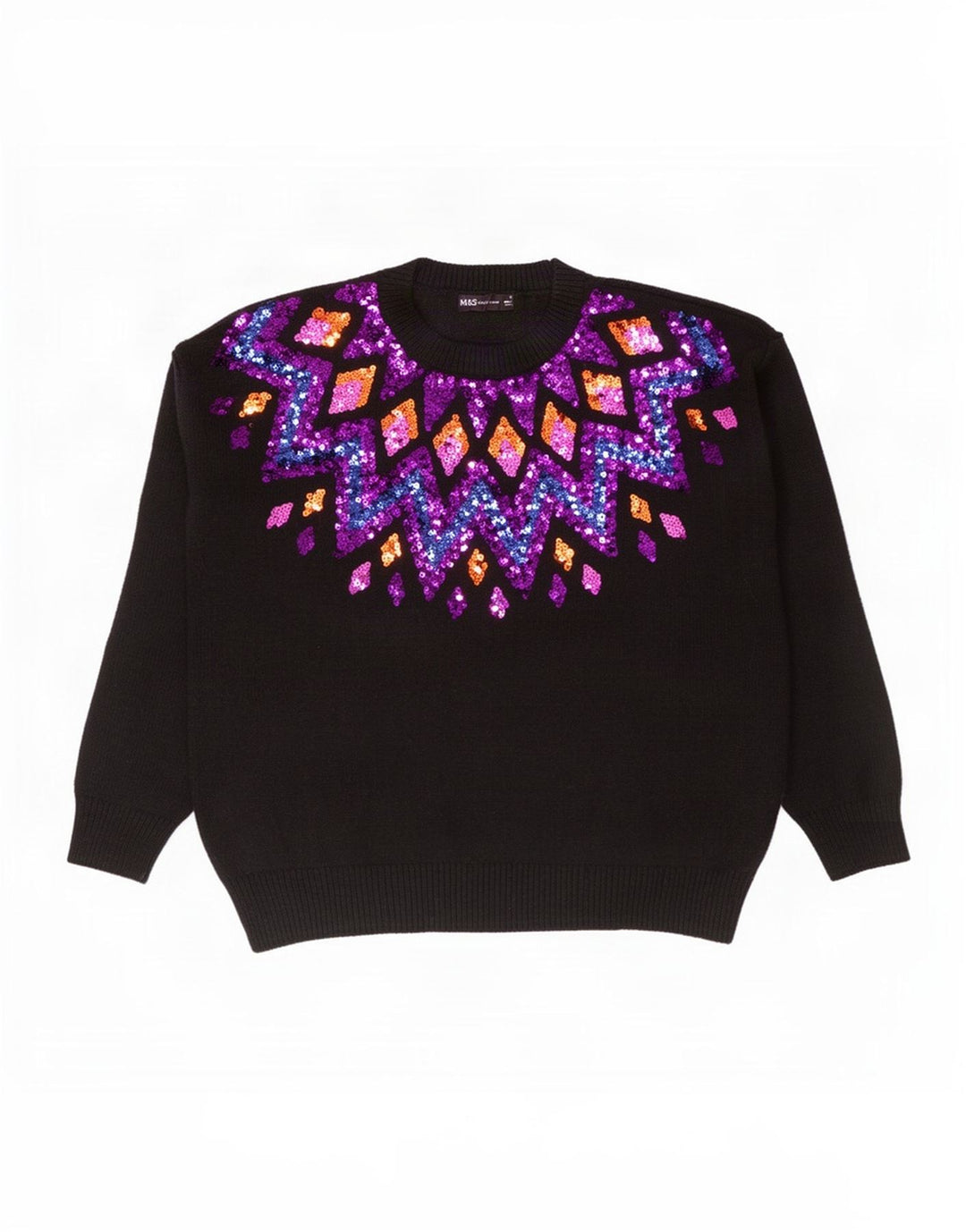 Sweter damski Marks & Spencer z okrągłym dekoltem, UK 14, średni czarny