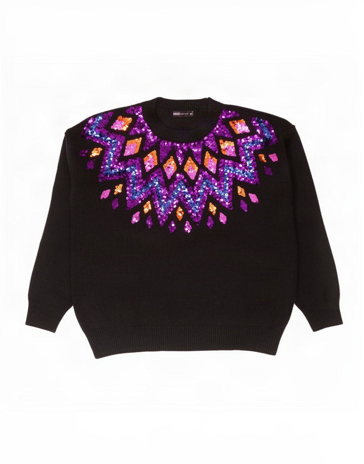 Sweter damski Marks & Spencer z okrągłym dekoltem, UK 14, średni czarny