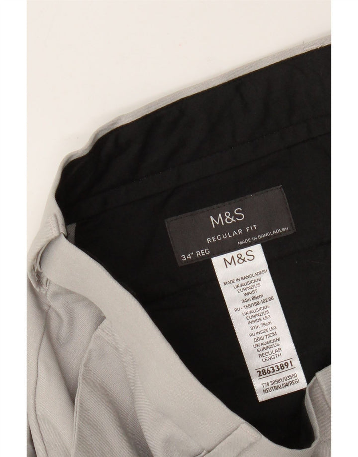 Męskie spodnie chino o regularnym kroju Marks & Spencer W34 L31 Szary poliester