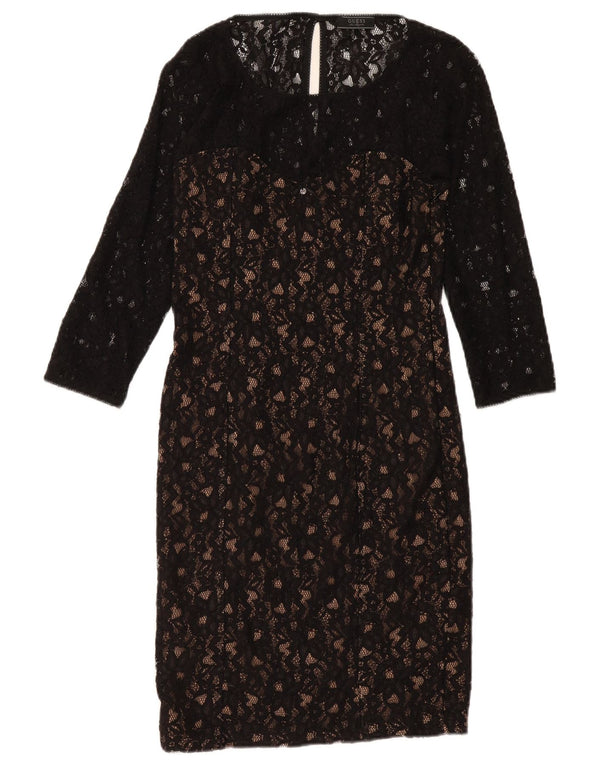 Damska sukienka koronkowa Guess z rękawem 3/4 UK 6 XS, czarna w kwiaty, poliamid
