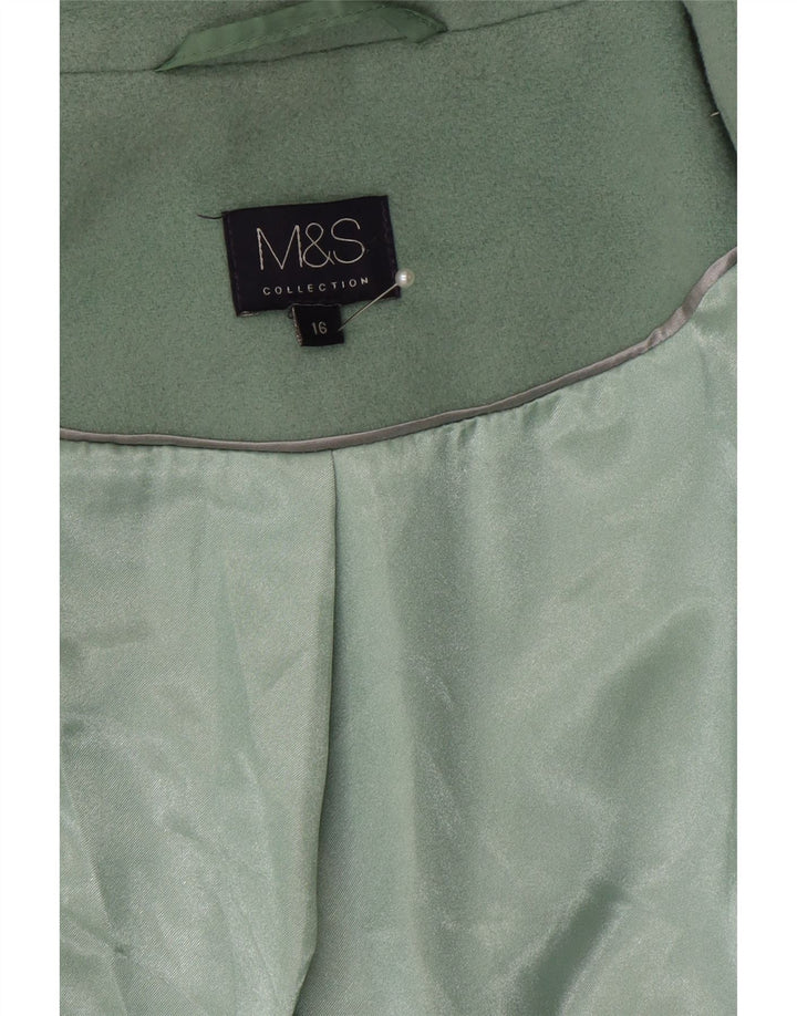 Marks & Spencer Damski płaszcz dwurzędowy UK 16, duży, zielony, wełniany