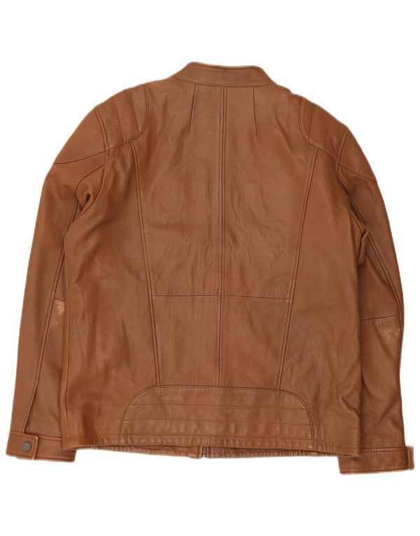 Bruno Banani Mens Leather Biker Jacket UK 44 2XL Brown