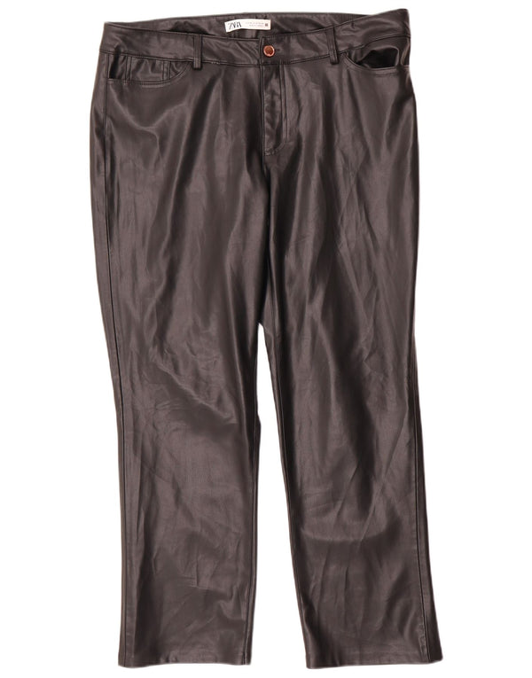 Proste spodnie damskie Zara ze sztucznej skóry EU 46 2XL W36 L27 czarne