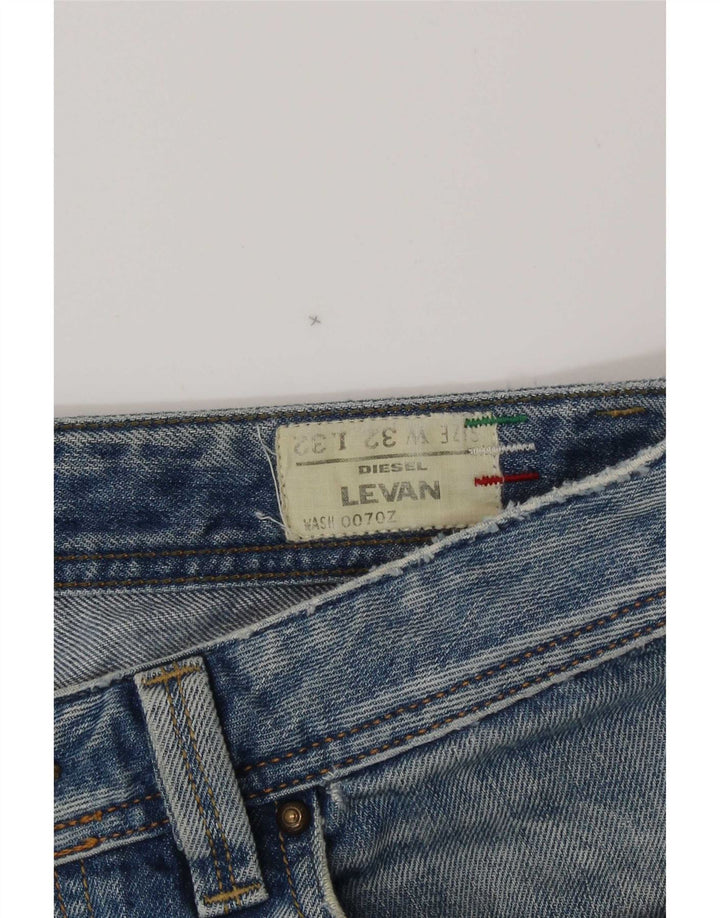 Diesel Męskie Levan Distressed Straight Jeans W32 L32 Niebieskie bawełniane