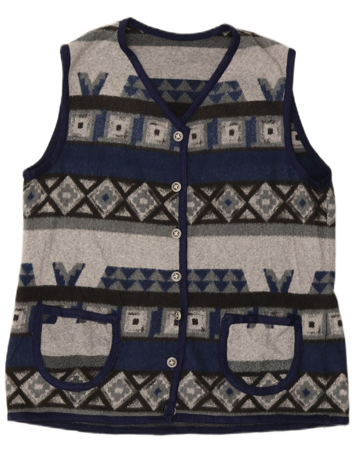 Damska kamizelka polarowa VINTAGE UK 16, duża, granatowa, geometryczna