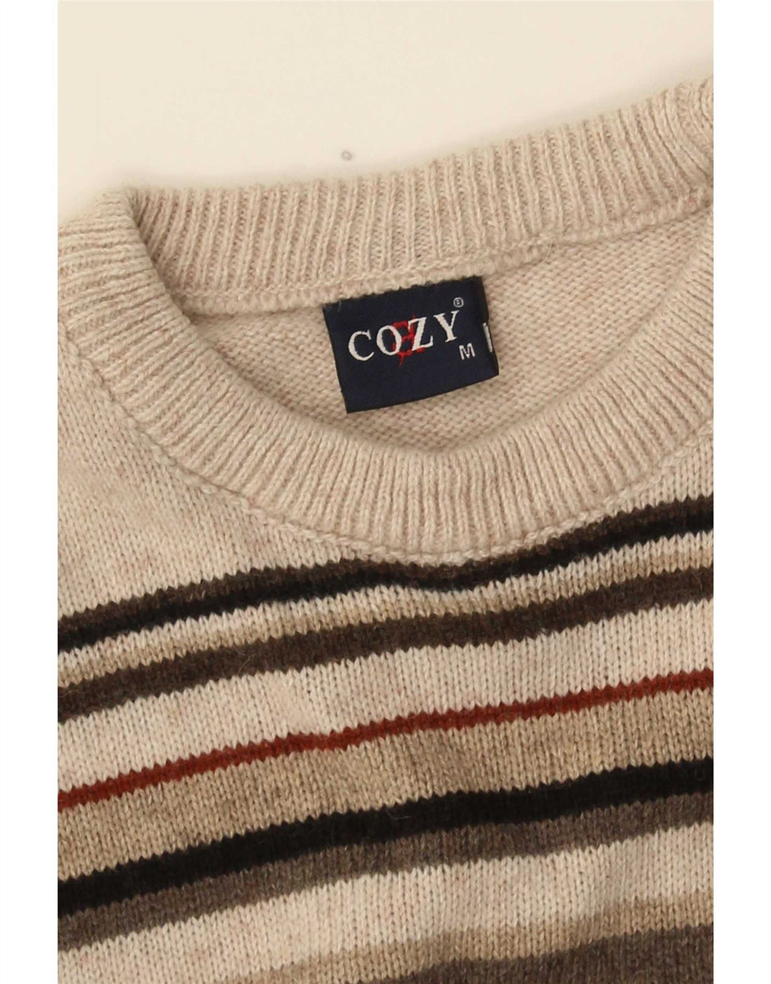 Męski sweter z wycięciem pod szyją w stylu vintage, w średnie, wielokolorowe paski