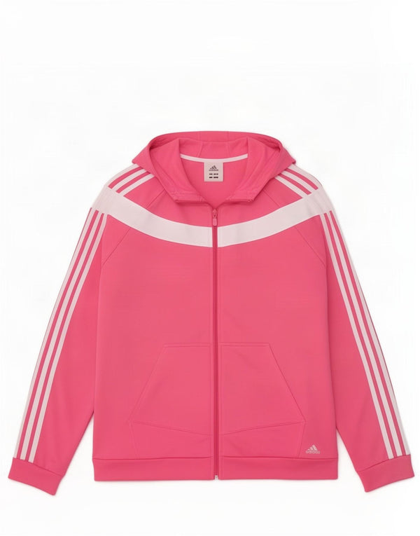 Damski sweter z kapturem i zamkiem Adidas UK 20/22 XL Różowy poliester z blokami kolorów