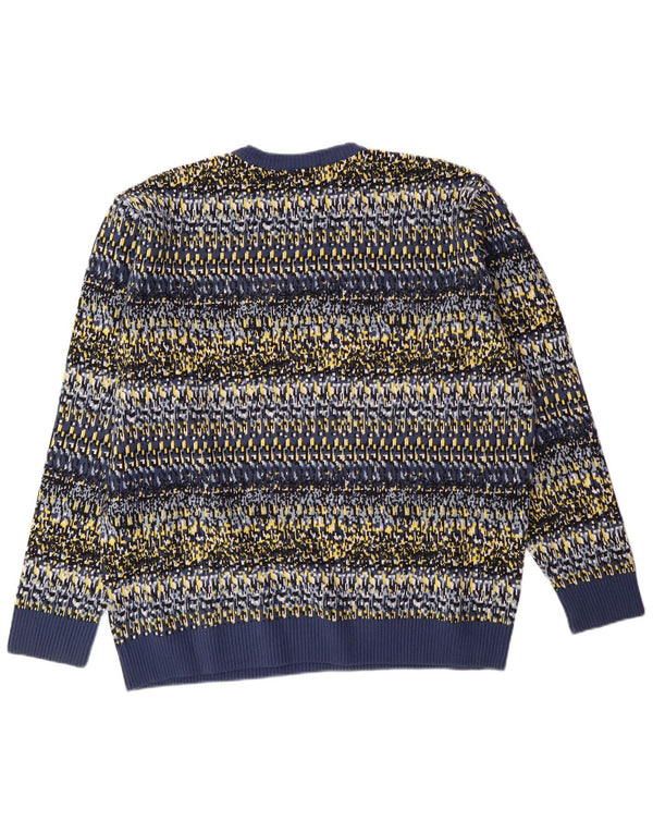 LACOSTE Mens Crew Neck Jumper Sweater Size 7 2XL Blue Geometric Cotton