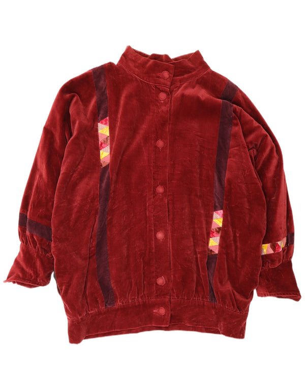 Vintage damska, oversize'owa aksamitna kurtka bomber UK 24 3XL czerwona geometryczna