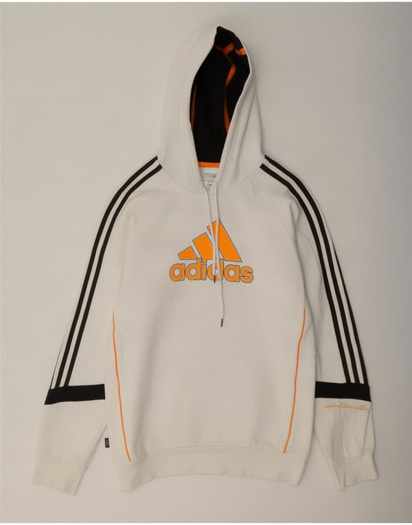 Męska bluza z kapturem Adidas z grafiką, mała, biała, z blokami kolorów, bawełniana