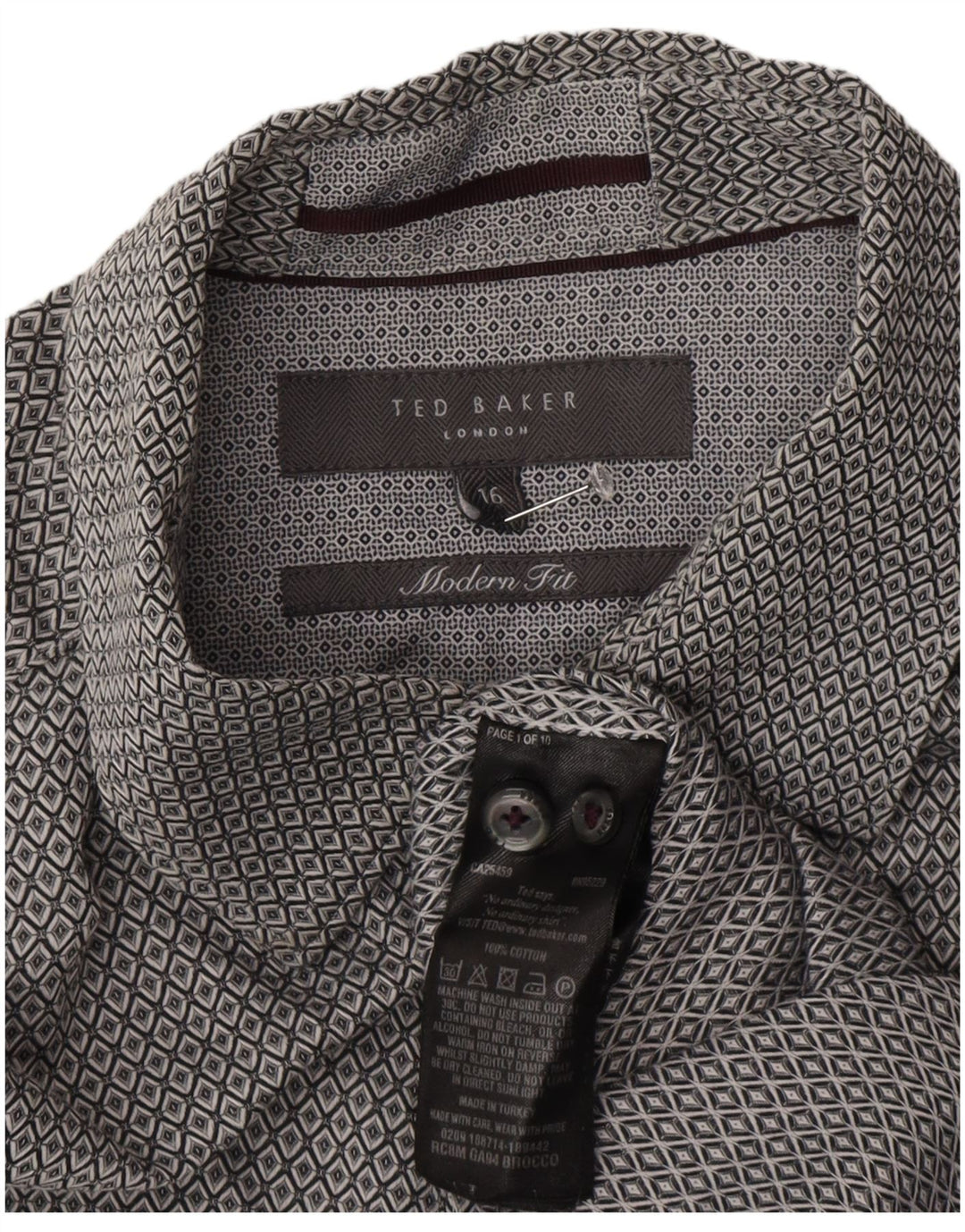 Koszula męska Ted Baker o nowoczesnym kroju, rozmiar 16, duża, szara, geometryczna